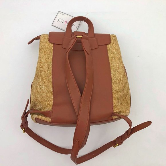 Jen & Co. Avani Backpack Vegan Leather Woven Fabric 11.5x12x4.5 inches - Picture 5 of 8